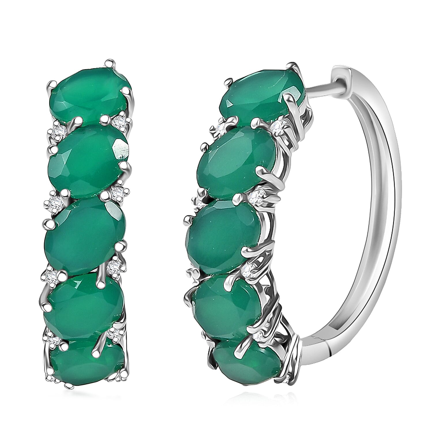 EverTrue Verde Onyx, White Zircon Earrings in Platinum Bond 11.90 ctw