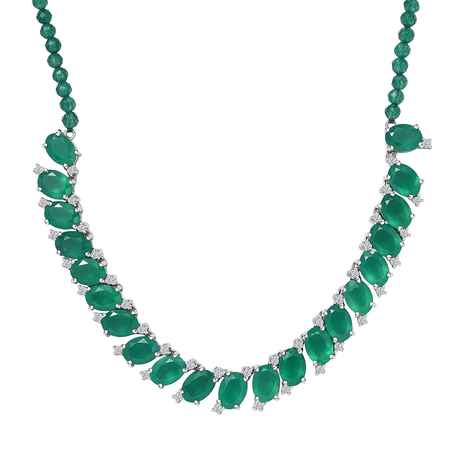 EverTrue Verde Onyx, White Zircon Necklace in Platinum Bond 31.65 ctw (18-20 Inches)