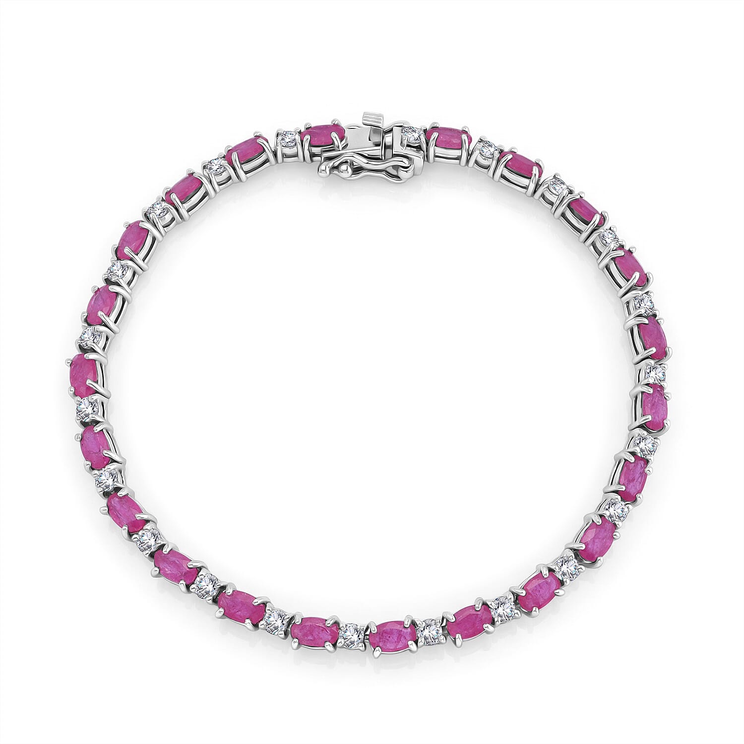 D'Joy Montepuez Ruby, Moissanite Royal Line Bracelet in Rhodium Over Sterling Silver (6.50 In) 6.85 ctw