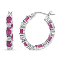 D'Joy Montepuez Ruby and Moissanite 4.25 ctw Royal Line Hoop Earrings in Rhodium Over Sterling Silver  (Del. In 8-10 Days) - Sticky add to cart bar
