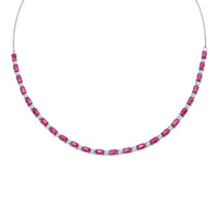D'Joy Montepuez Ruby and Moissanite 9.40 ctw Royal Line Necklace 18 Inches in Rhodium Over Sterling Silver (Del. In 8-10 Days)