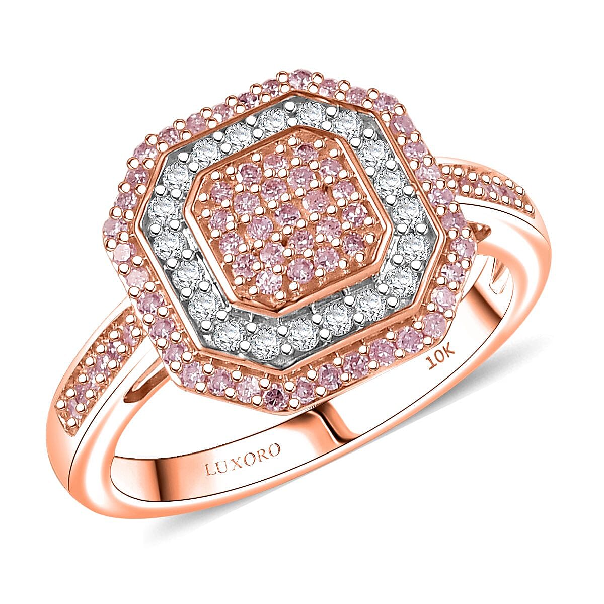 Luxoro Natural Pink and White Diamond I2 0.50 ctw Ring in 10K Rose Gold (Size 10.0)