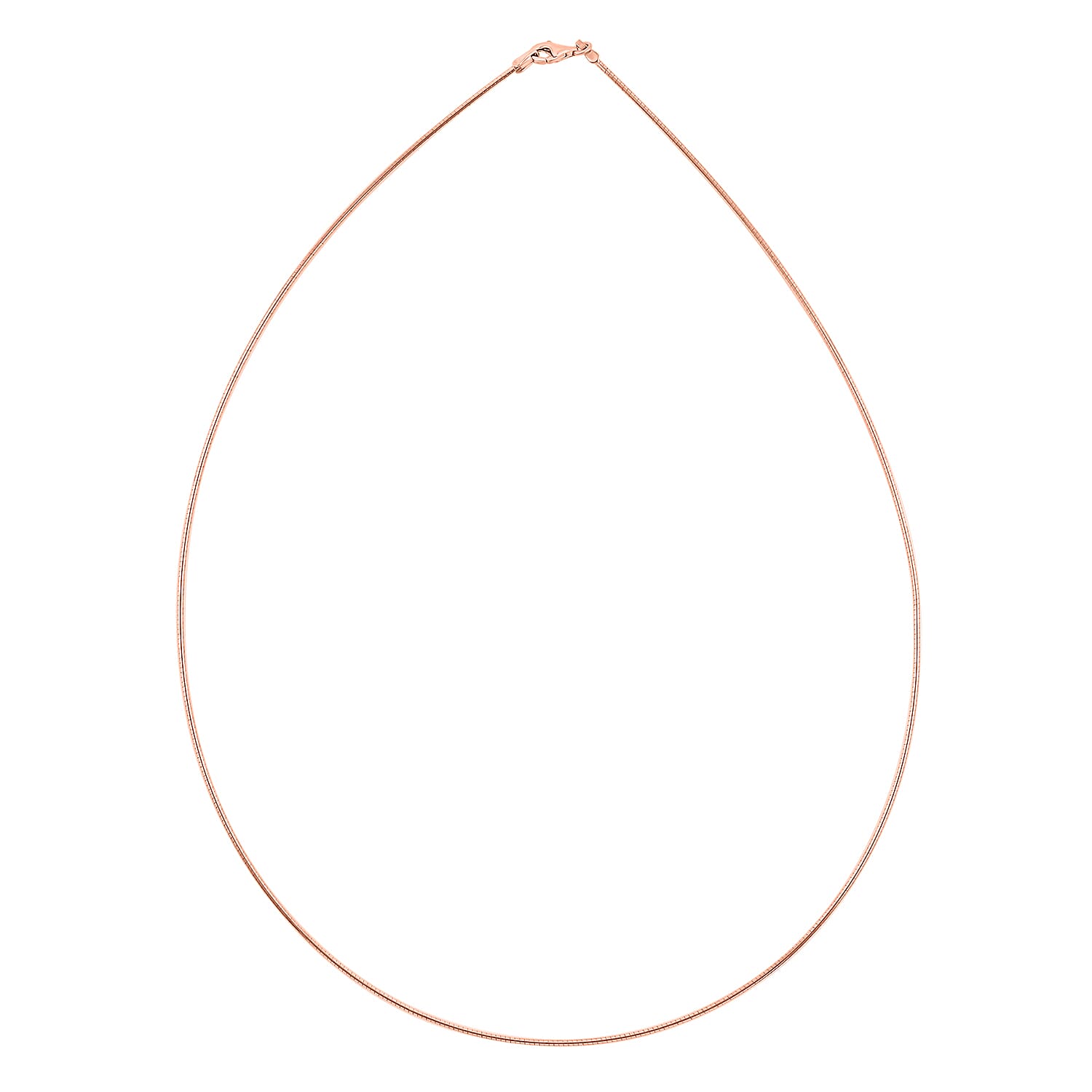 Italian 1.25mm Spring Omega Chain Necklace in 14K Rose Gold Over Sterling Silver 6.60 Grams 20 Inches