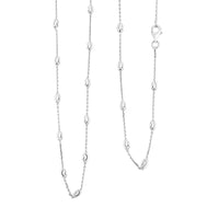 Italian 4mm Moon Cut Oval Beaded Necklace in Rhodium Over Sterling Silver 5.06 Grams 26 Inches