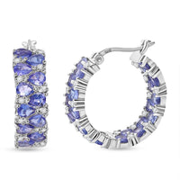 D'Joy Tanzanite and White Zircon 7.00 ctw Royal Cascade Hoop Earrings in Rhodium Over Sterling Silver