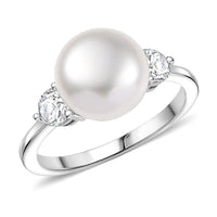 D'Joy Freshwater Pearl and Moissanite 0.50 ctw Ring in Rhodium Over Sterling Silver