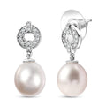 D'Joy Freshwater Pearl and White Zircon 0.50 ctw Earrings in Rhodium Over Sterling Silver - Sticky add to cart bar