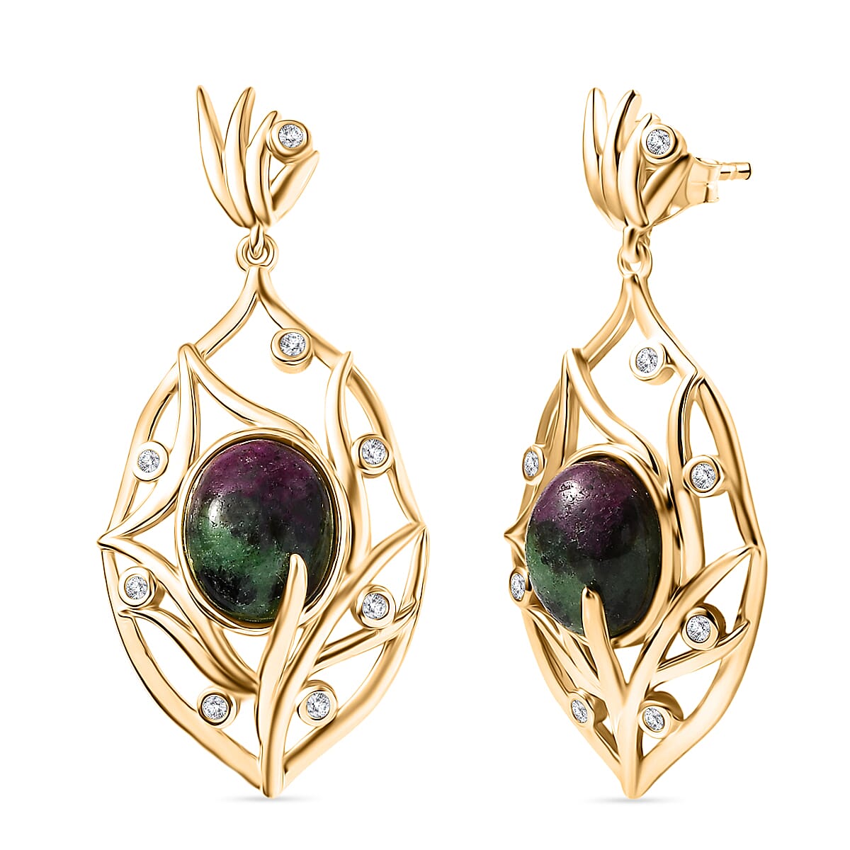EverTrue Ruby Zoisite and White Zircon 10.65 ctw Earrings in 18K YG Plated