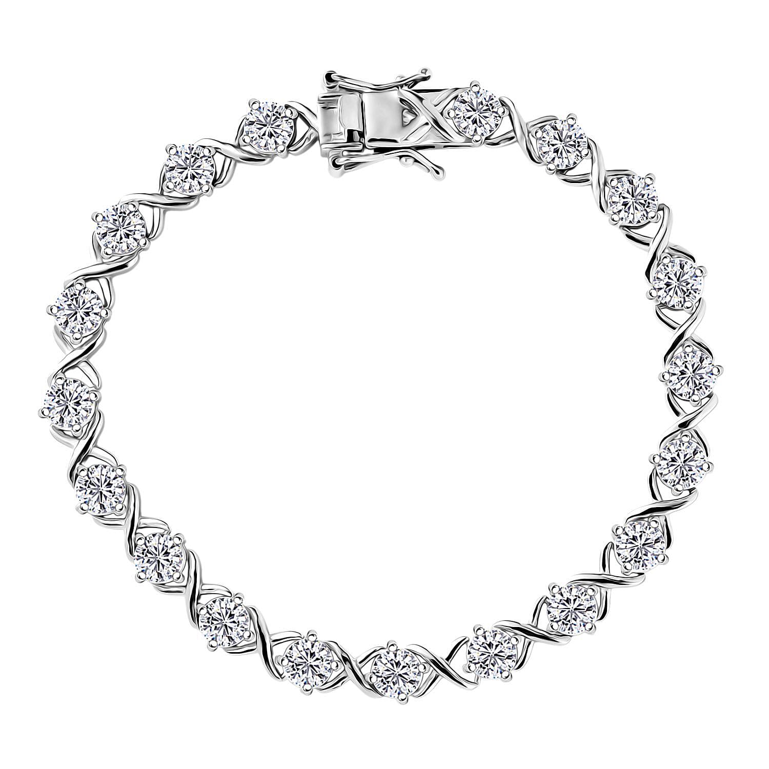 D'Joy Moissanite (Rnd 5mm) XOXO Bracelet in Rhodium Over Sterling Silver (7.25 In) 9.00 ctw