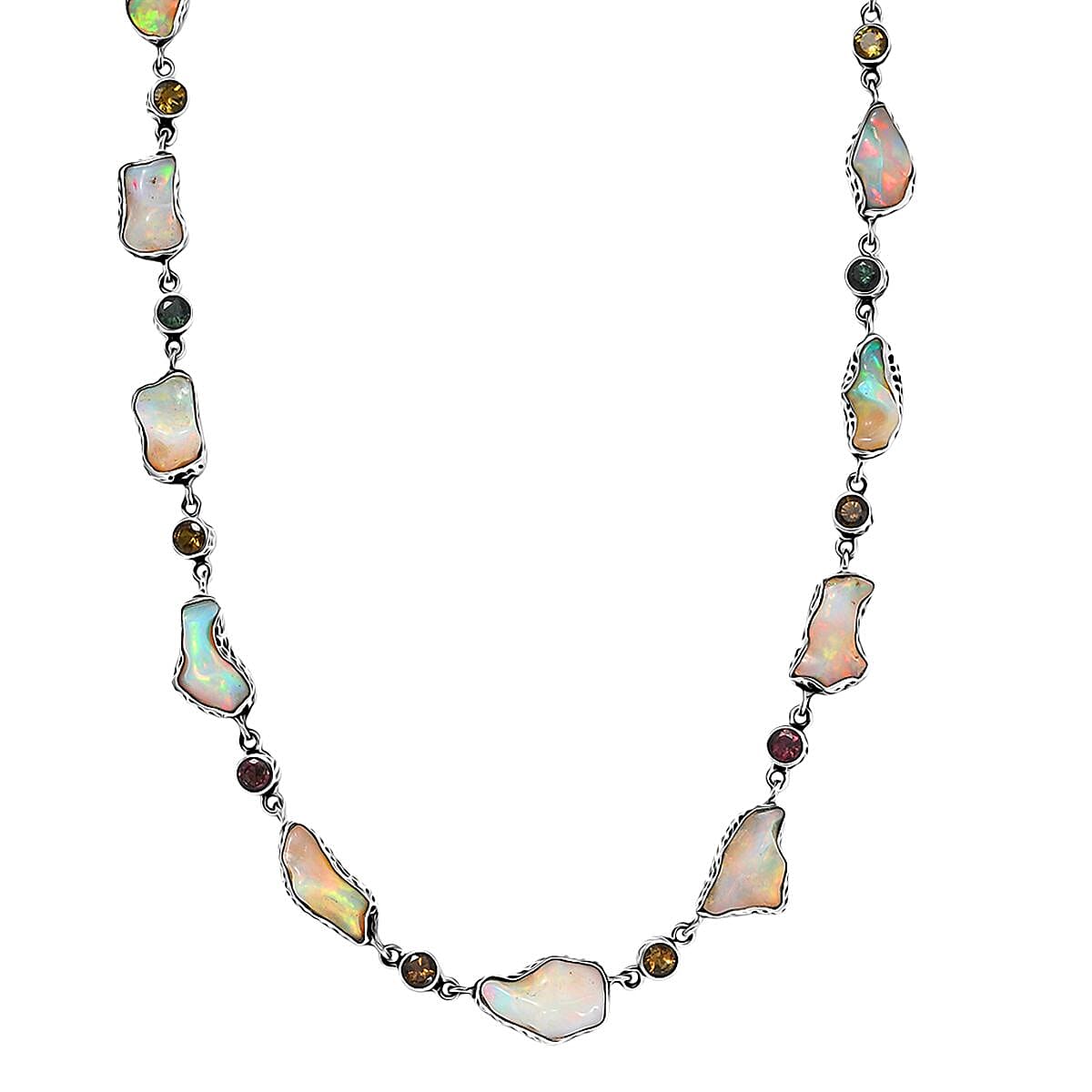 D'Joy Artisan Crafted Ethiopian Welo Opal and Multi-Tourmaline 2.75 ctw Necklace in Sterling Silver 18-20 Inches