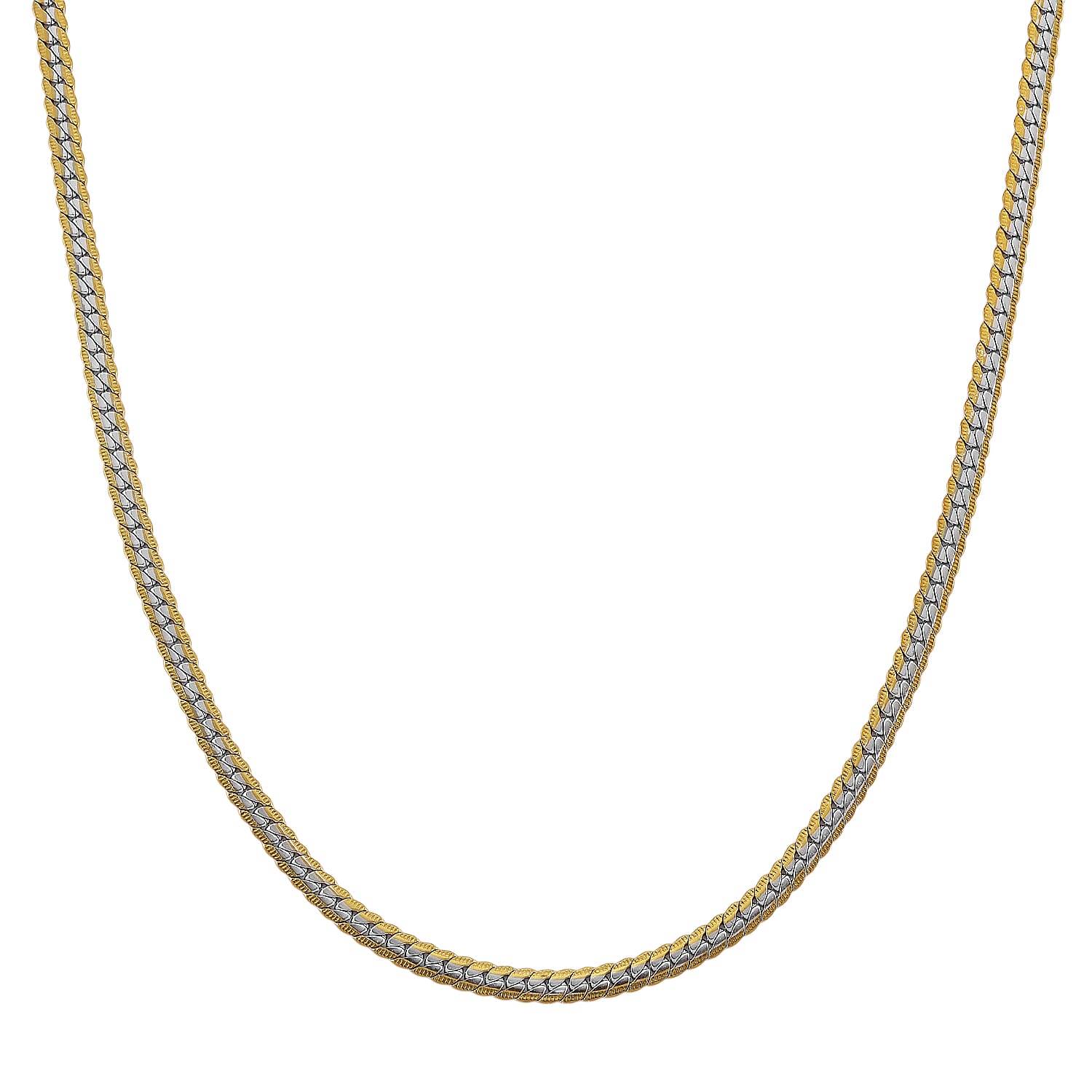 Flat Curb Chain Necklace in ION Plated YG and Stainless Steel 20-22 Inches