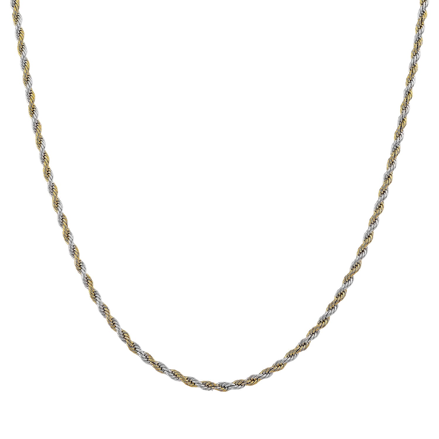 Rope Chain Necklace in ION Plated YG and Stainless Steel 20-22 Inches