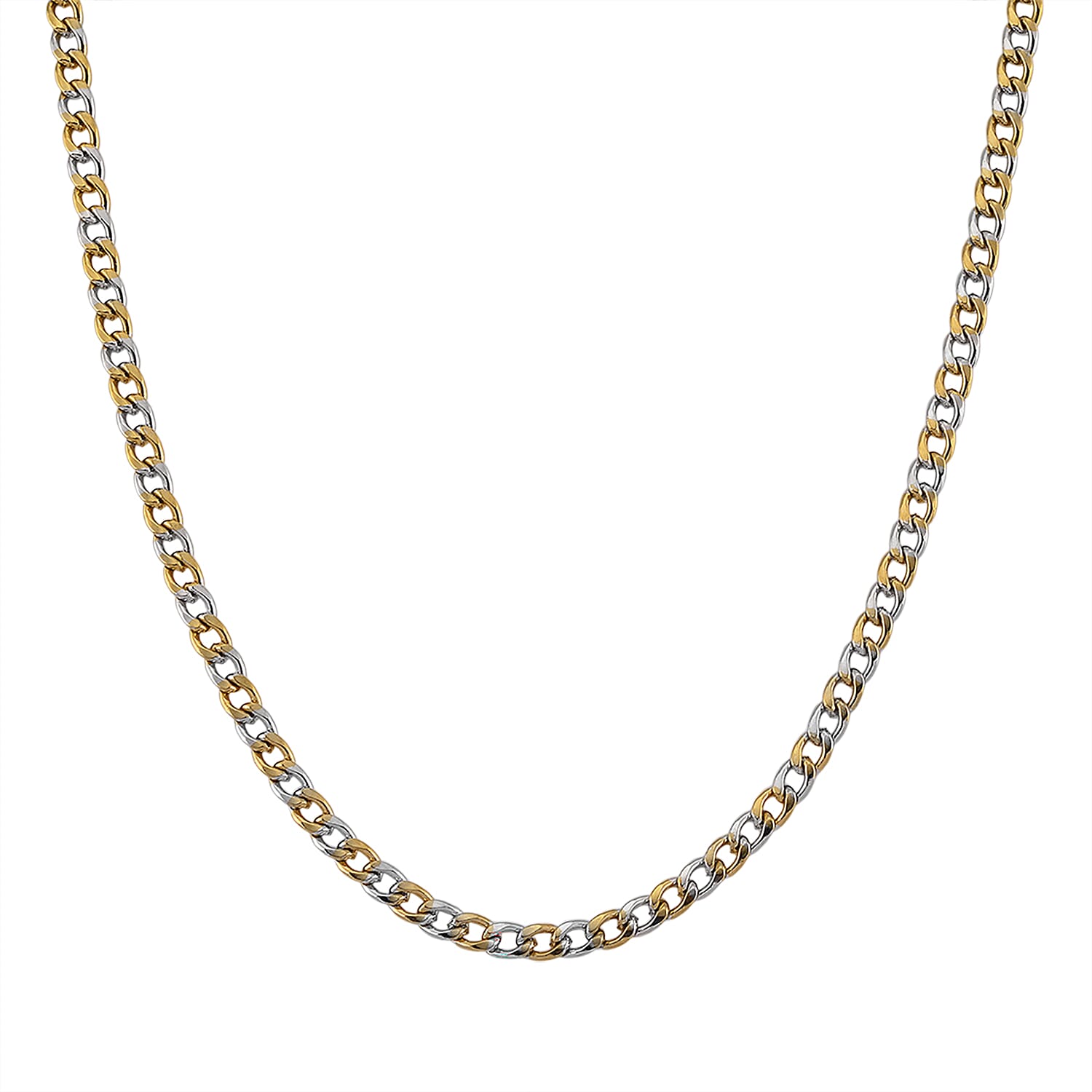 Two-tone Cuban Chain Necklace in ION Plated YG and Stainless Steel 20-22 Inches