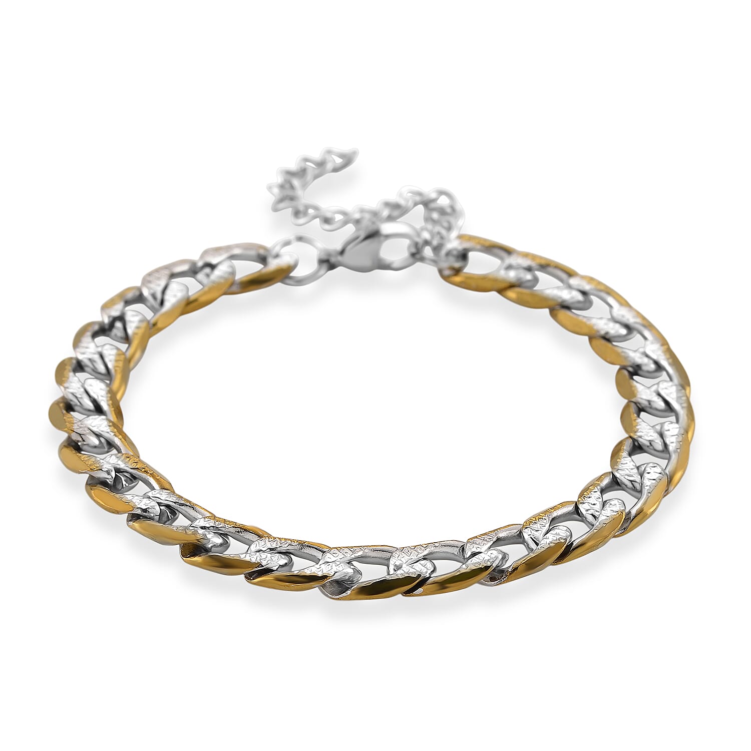 Cuban Link Bracelet in ION Plated YG and Stainless Steel (7-9In)