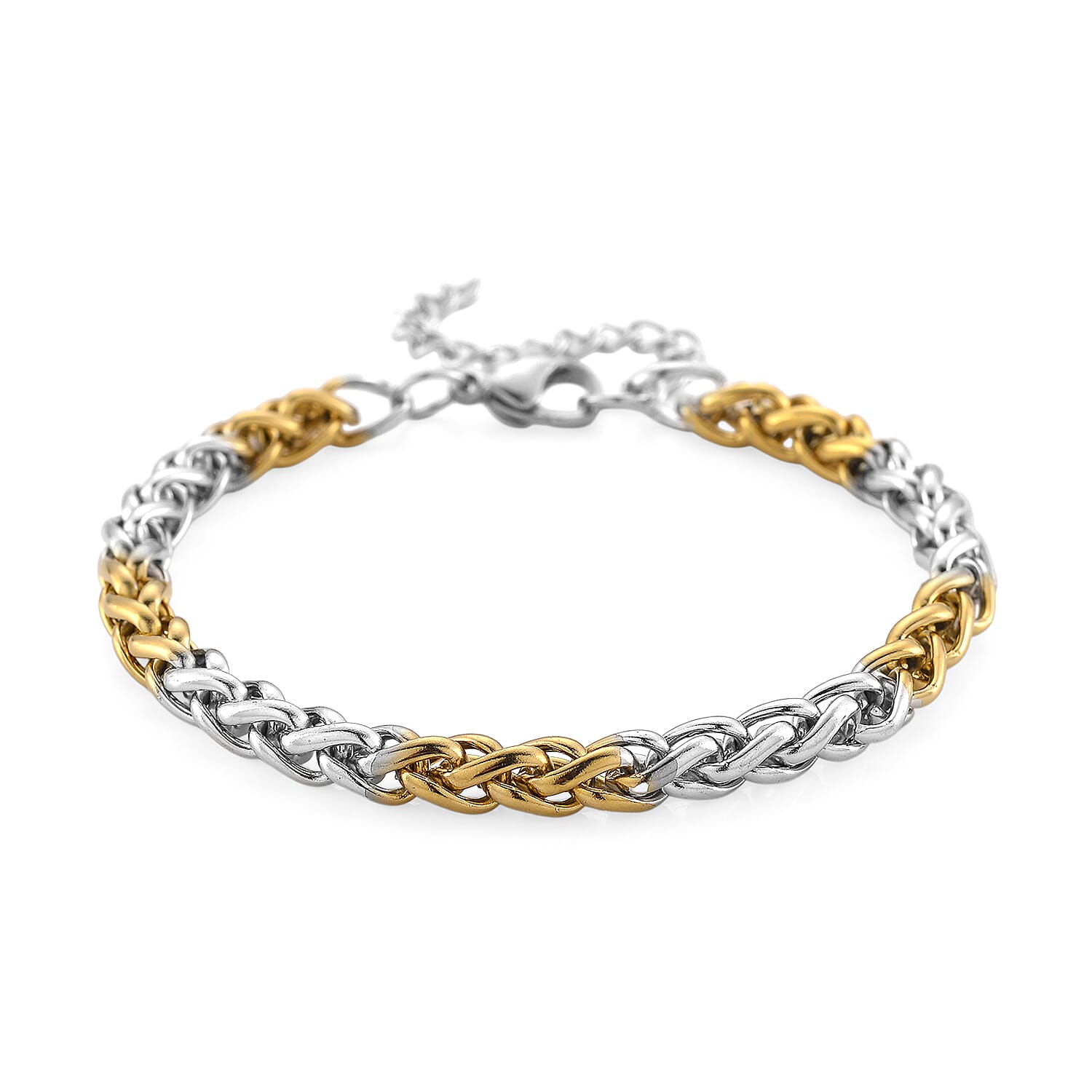 Two-tone Palma Spiga Chain Bracelet (7.5-9.5In) in ION Plated YG and Stainless Steel