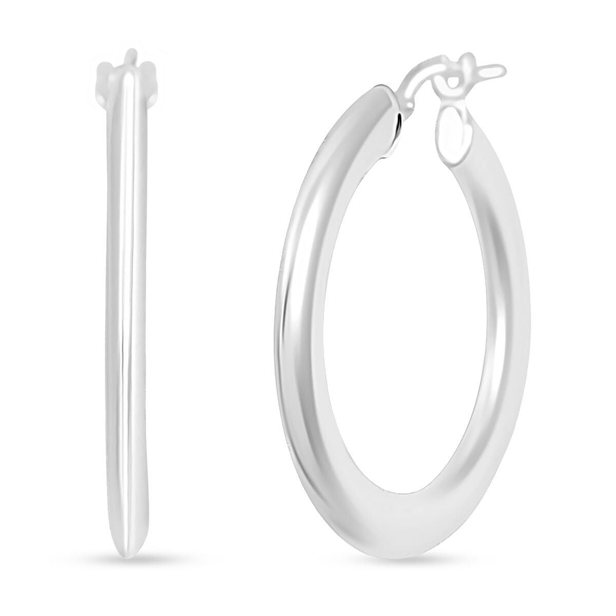 Italian Wide Round Flat Hoop Earrings in Sterling Silver 3.63 Grams