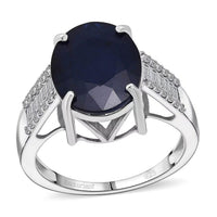AAA Madagascar Blue Sapphire (DF) and G-H SI Luxuriant Lab Grown Diamond 8.25 ctw Ring in 10K White Gold (Size 10.0)