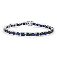 D'Joy Kanchanaburi Blue Sapphire (DF) 15.60 ctw Regal Symphony Bracelet in Rhodium Over Sterling Silver (6.50 In)