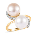 D'Joy Freshwater Peach and White Pearl, White Zircon 0.50 ctw Bypass Ring in 18K Vermeil Yellow Gold Over Sterling Silver - Sticky add to cart bar