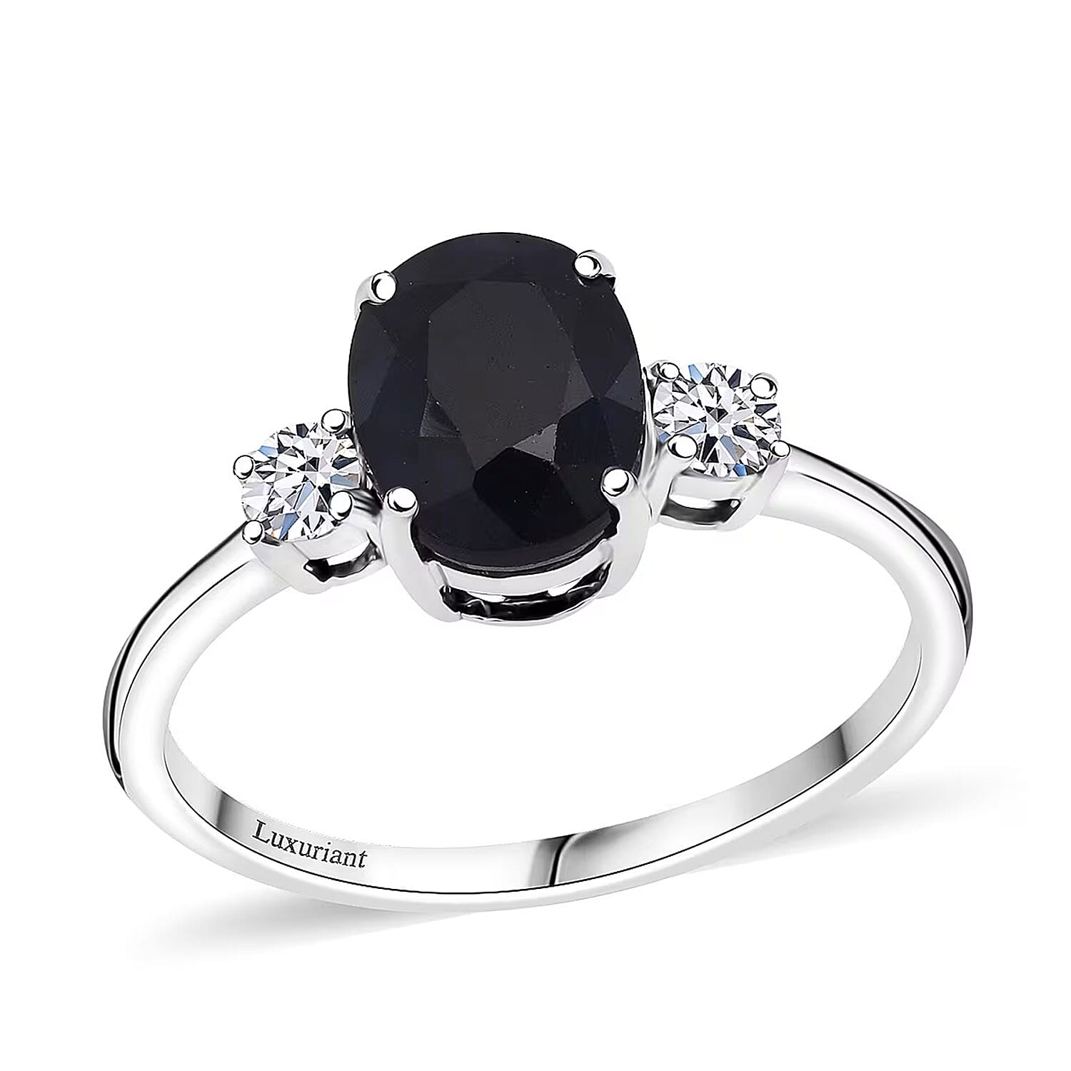Kanchanaburi Blue Sapphire (DF) and G-H SI Luxuriant Lab Grown Diamond 2.50 ctw Timeless Grace Ring in Rhodium Over Sterling Silver (Size 10.0)