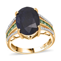 D'Joy Kanchanaburi Blue Sapphire (DF) and Multi Gemstone 7.00 ctw Royal Gleam Ring in 18K Vermeil Yellow Gold Over Sterling Silver (Size 10.0)