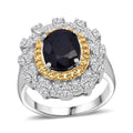 D'Joy Kanchanaburi Blue Sapphire (DF) and Multi Gemstone 4.25 ctw Regal Grace Ring in Rhodium Over Sterling Silver (Size 10.0) - Sticky add to cart bar