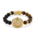 Strada Yellow Tigers Eye and Black Obsidian Japanese Movement Stretch Bracelet Watch with Pixiu Charm (7-7.5In) 30.00 ctw - Sticky add to cart bar