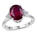 Doorbuster D'Joy Niassa Ruby (FF), Moissanite Trinity of Elegance Ring in Rhodium Over Sterling Silver (Size 10.0) 4.00 ctw - Sticky add to cart bar