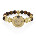 Strada Yellow Tigers Eye and Black Obsidian Japanese Movement Stretch Bracelet Watch with Pixiu Charm (7-7.5In) 30.00 ctw - Sticky add to cart bar