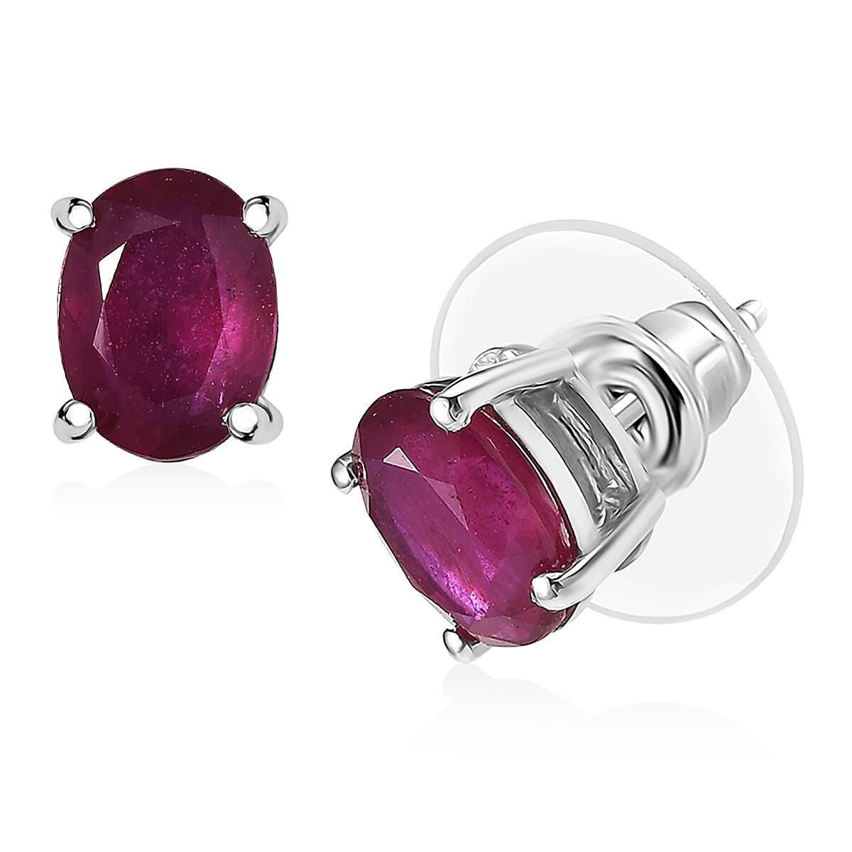 Doorbuster D'Joy Niassa Ruby (FF) Stud Earrings in Rhodium Over Sterling Silver 3.25 ctw