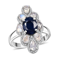 D'Joy Kanchanaburi Blue Sapphire (DF), Multi Gemstone Ring in Rhodium Over Sterling Silver (Size 10.0) 4.85 ctw