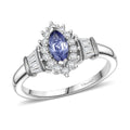 D'Joy Tanzanite, White Zircon Ring in Rhodium Over Sterling Silver (Size 10.0) 1.00 ctw - Sticky add to cart bar