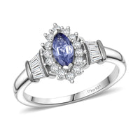 D'Joy Tanzanite, White Zircon Ring in Rhodium Over Sterling Silver (Size 10.0) 1.00 ctw