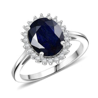D'Joy Kanchanaburi Blue Sapphire (DF), Moissanite Starlit Aura Ring in Rhodium Over Sterling Silver (Size 9.0) 5.30 ctw