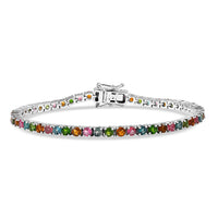 D'Joy Premium Multi-Tourmaline 6.25 ctw Rainbow Bracelet in Rhodium Over Sterling Silver (7.25 In)