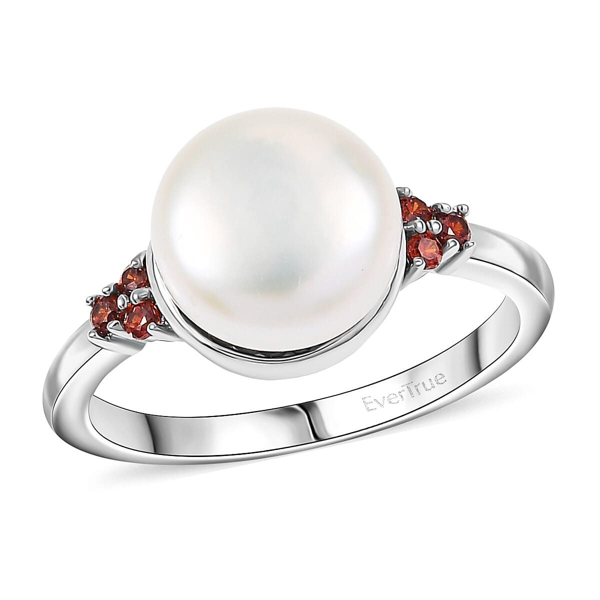 EverTrue Freshwater Pearl, Simulated Red Diamond Ring in Platinum Bond (Size 10.0) 0.15 ctw