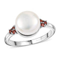 EverTrue Freshwater Pearl, Simulated Red Diamond Ring in Platinum Bond (Size 10.0) 0.15 ctw - Sticky add to cart bar