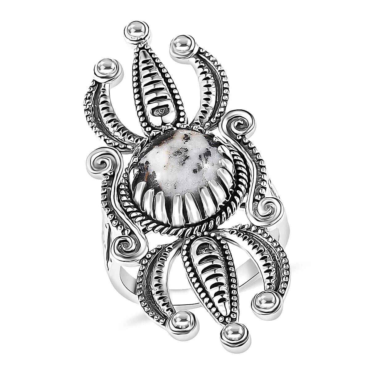 D'Joy Artisan Crafted Premium White Buffalo Ring in Black Oxidised Sterling Silver (Size 10.0) 4.15 ctw