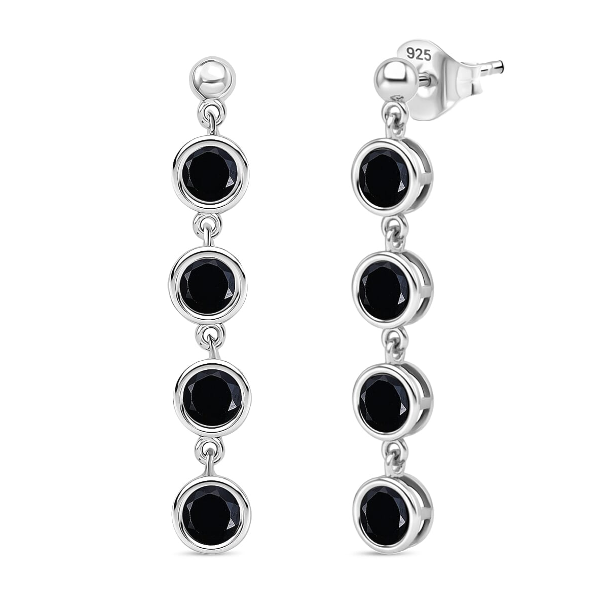 D'Joy Thai Black Spinel 4.60 ctw Earrings in Platinum Over Sterling Silver