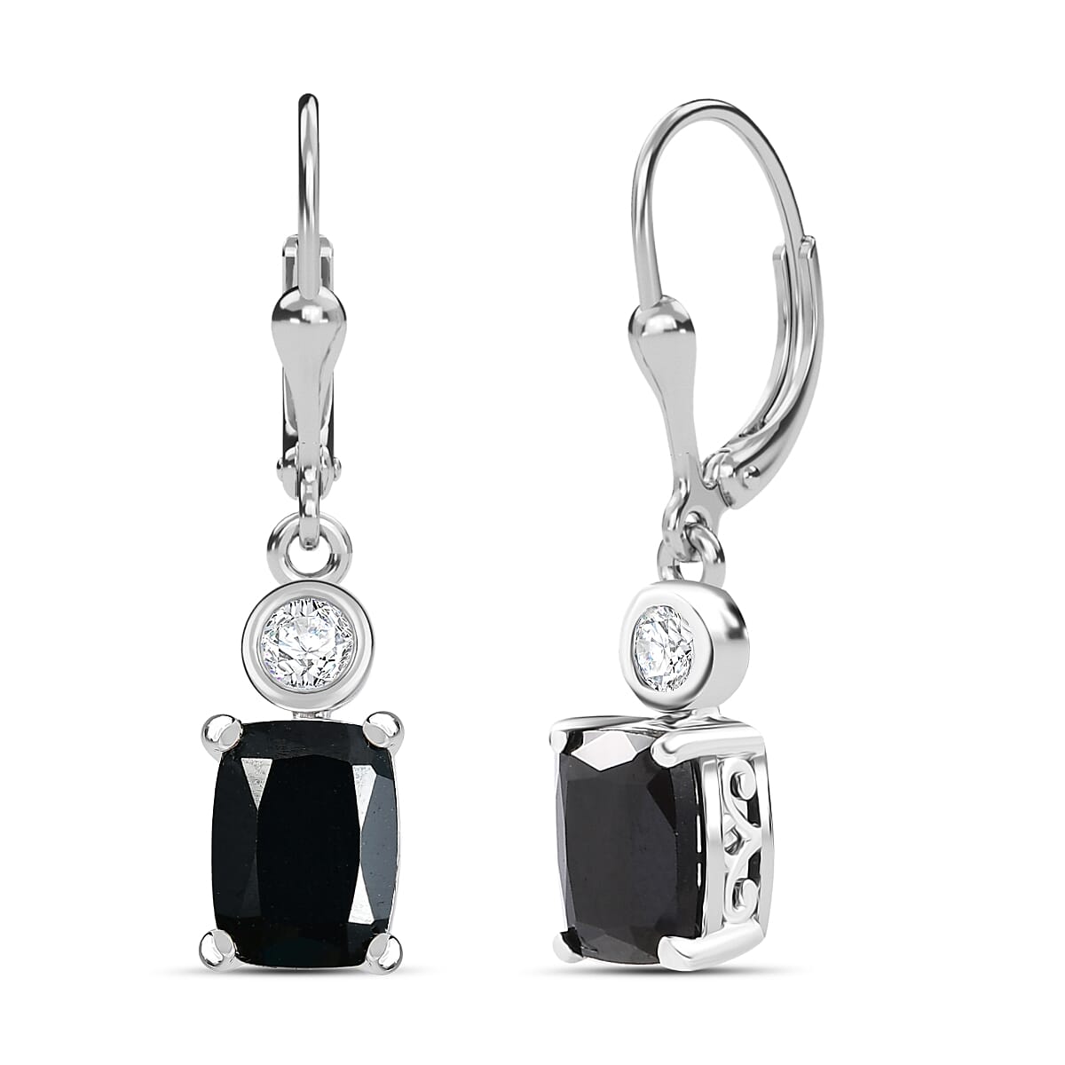 D'Joy Thai Black Spinel and White Zircon 4.50 ctw Earrings in Platinum Over Sterling Silver