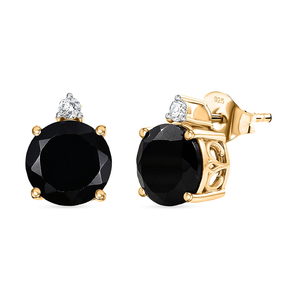 D'Joy Thai Black Spinel, White Zircon Earrings in 18K YG Plated Sterling Silver 4.65 ctw