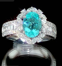 Certified & Appraised Rhapsody 950 Platinum AAAA Paraiba Tourmaline, Diamond (E-F, VS) (1.34 cts) Ring (Size 10.0) (10.44 g) 3.81 ctw