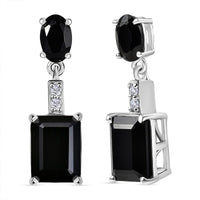 D'Joy Thai Black Spinel and White Zircon 6.10 ctw Earrings in Platinum Over Sterling Silver