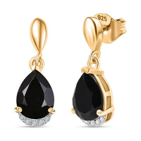 D'Joy Thai Black Spinel and White Zircon 3.00 ctw Earrings in 18K YG Plated Sterling Silver
