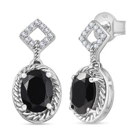 D'Joy Thai Black Spinel and White Zircon 3.35 ctw Earrings in Platinum Over Sterling Silver