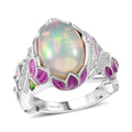 GP Premium Ethiopian Welo Opal, Multi Gemstone Ring in Rhodium Over Sterling Silver (Size 10.0) 4.20 ctw - Sticky add to cart bar
