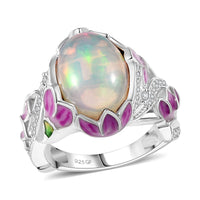 GP Premium Ethiopian Welo Opal, Multi Gemstone Ring in Rhodium Over Sterling Silver (Size 10.0) 4.20 ctw