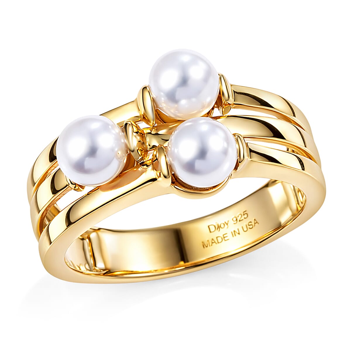 D'Joy Fresh Water Pearl Fancy Ring in 14K Vermeil YG Over Sterling Silver (Size 10.0)