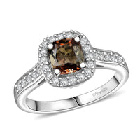 D'Joy Premium Jenipapo Andalusite, Moissanite Ring in Rhodium Over Sterling Silver (Size 10.0) 1.30 ctw