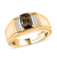 D'Joy Premium Jenipapo Andalusite, Moissanite Men's Ring in 18K Vermeil YG Over Sterling Silver (Size 10.0) 1.65 ctw